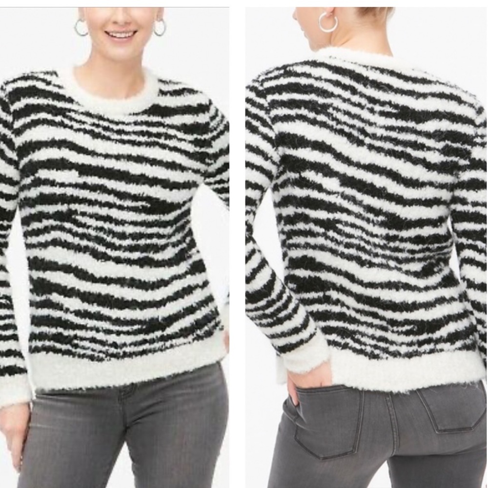 NWT J. Crew Factory Boucle Zebra Pullover Sweater in Animal Ivory